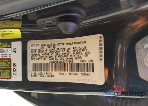 2010 Toyota Corolla Le from USA, damaged, VIN 1NXBU4EE1AZ373868